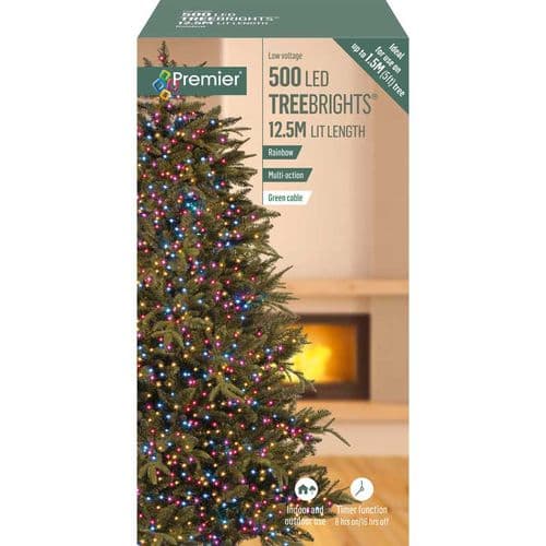 Premier 500 LED Multi-Action TREEbrights Christmas Tree Lights with Timer - RAINBOW