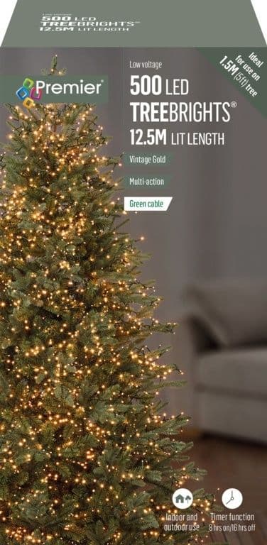 Premier 500 LED Multi-Action TREEbrights Christmas Tree Lights with Timer - VINTAGE GOLD
