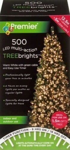Premier 500 LED Multi-Action TREEbrights Christmas Tree Lights with Timer - WARM WHITE