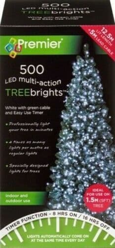 Premier 500 LED Multi-Action TREEbrights Christmas Tree Lights with Timer - WHITE