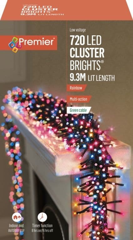 Premier 720 LED Cluster Christmas Tree Lights with Timer - RAINBOW