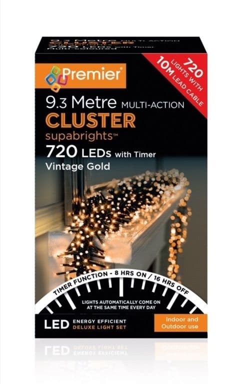 Premier 720 LED Cluster Christmas Tree Lights with Timer - VINTAGE GOLD