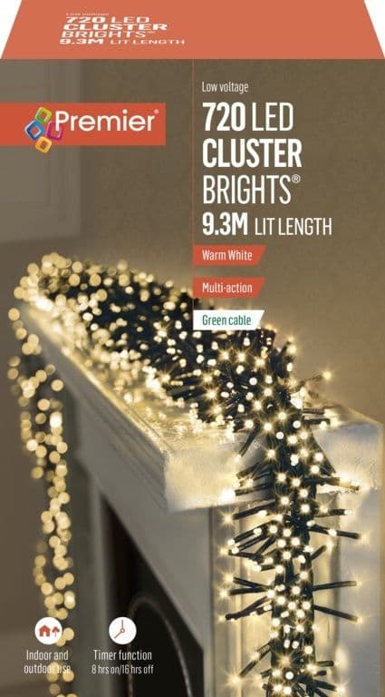 Premier 720 LED Cluster Christmas Tree Lights with Timer - WARM WHITE