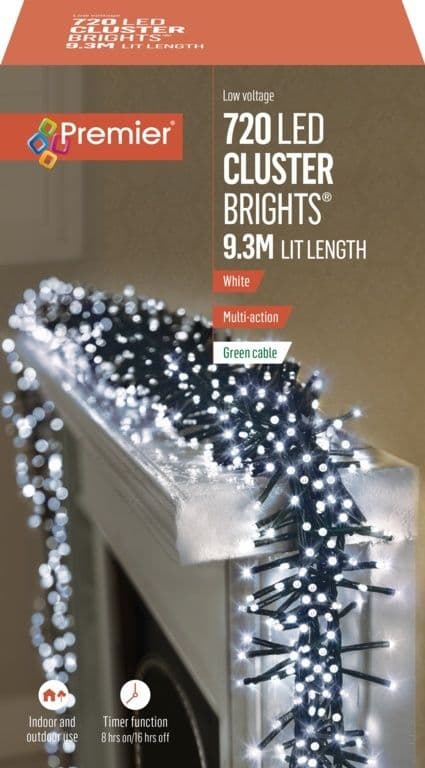 Premier 720 LED Cluster Christmas Tree Lights with Timer - WHITE