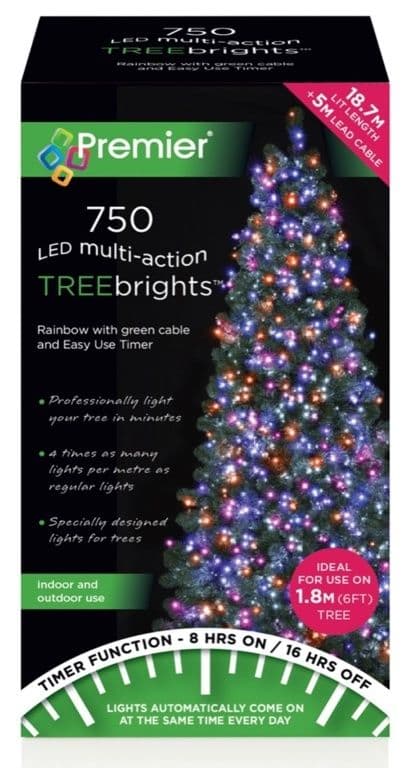 Premier 750 LED Multi-Action TREEbrights Christmas Tree Lights with Timer - RAINBOW