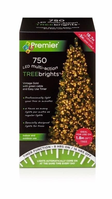 Premier 750 LED Multi-Action TREEbrights Christmas Tree Lights with Timer - VINTAGE GOLD