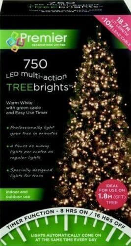 Premier 750 LED Multi-Action TREEbrights Christmas Tree Lights with Timer - WARM WHITE