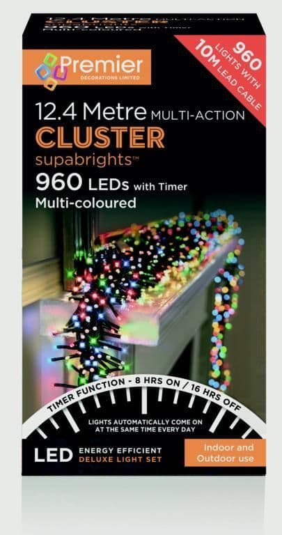 Premier 960 LED Cluster Christmas Tree Lights with Timer - MULTI