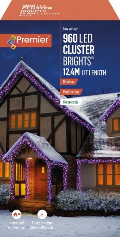 Premier 960 LED Cluster Christmas Tree Lights with Timer - RAINBOW