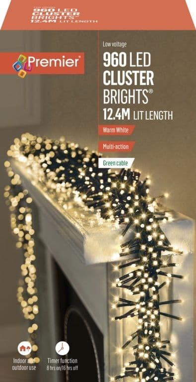 Premier 960 LED Cluster Christmas Tree Lights with Timer - WARM WHITE