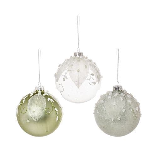 Premier Glass Balls - Green Leaves 80mm