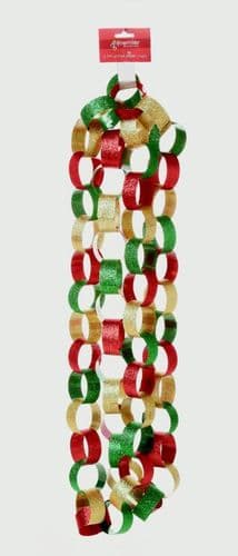 Premier Glitter Paper Chain Dark Grn Red Gold Mix - 2.7m