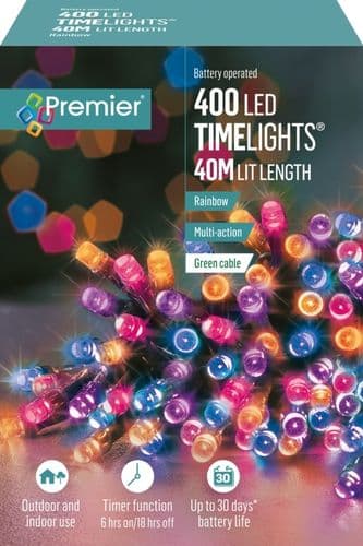 Premier Multi Action Battery Operated LED Lights - 400 LED Rainbow