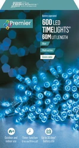 Premier Multi Action Battery Operated LED Lights - 600 LED Blue