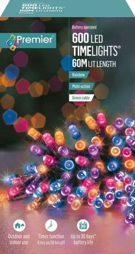 Premier Multi Action Battery Operated LED Lights - 600 LED Rainbow