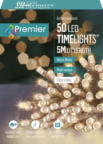 Premier Multi Action Battery Operated TIMELIGHTS™ - 50 LED - Warm White