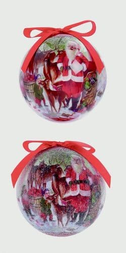 Premier Santa Deer Scene Decoupage Balls Boxed - 75mm