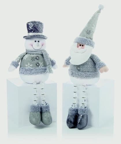 Premier Silver Santa Snow Man Beaded Legs Sitting - 51cm