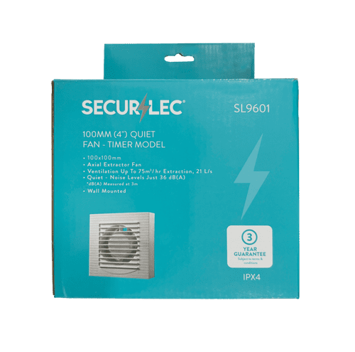 Securlec Quiet Fan Timer Model White 100mm - 4"