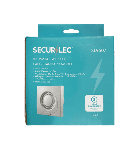 Securlec Whisper Fan Standard Model White 100mm - 4"