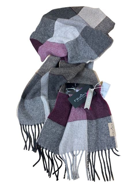 100% Cashmere Scarf - Burgundy / Grey Check