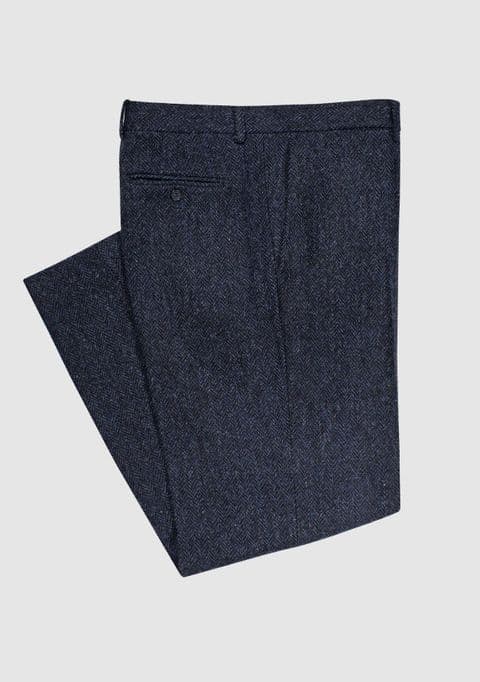 100% Harris Tweed Trousers by Bucktrout -Navy Herringbone