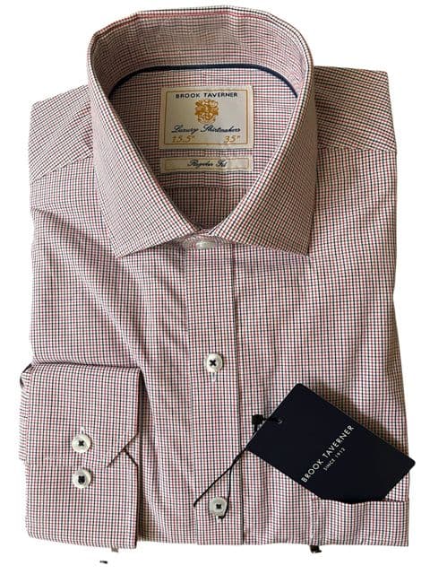 Micro Oxford Check Red Shirt by Brook Taverner - 4599AR
