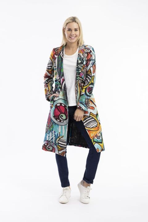 Orientique Printed Long Coat - Jailhouse Rock  -  62738