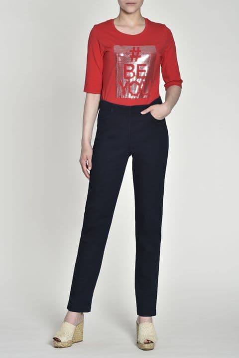 Robell Power Stretch Navy Jeans - Bella 52560 - Short  Length