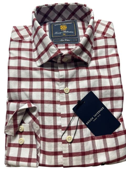 Wine Check Oxford Cotton Shirt by Brook Taverner - 4314EC