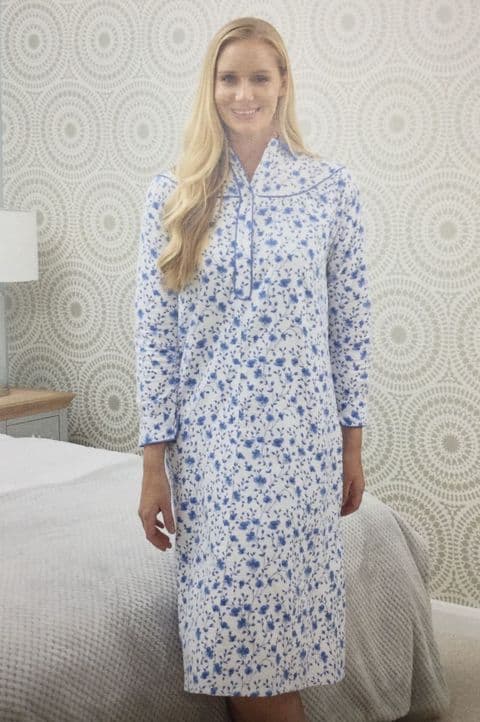 Womens 100% Brushed Cotton Long Sleeved Nightdress