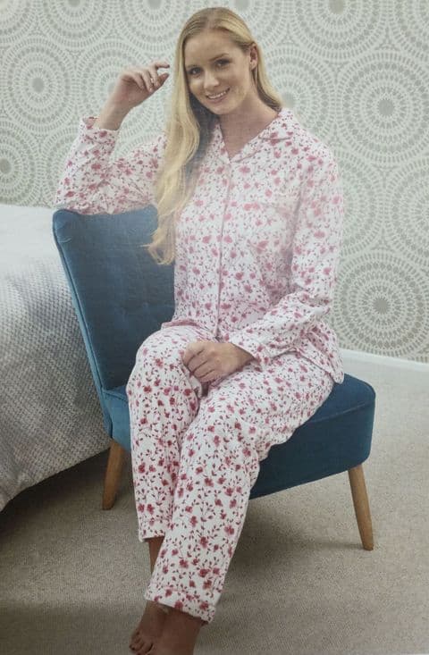 Womens 100% Brushed Cotton Long Sleeved Pyjama