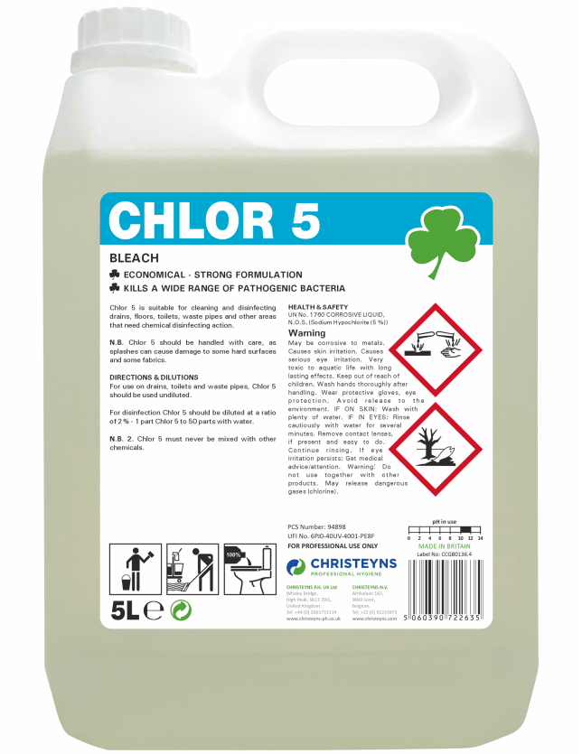 Christeyns Chlor 5 - Concentrated bleach solution (Clover)