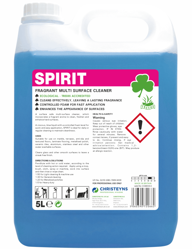 Christeyns Spirit 5L - Fragrant Multi-Surface Cleaner (Clover)