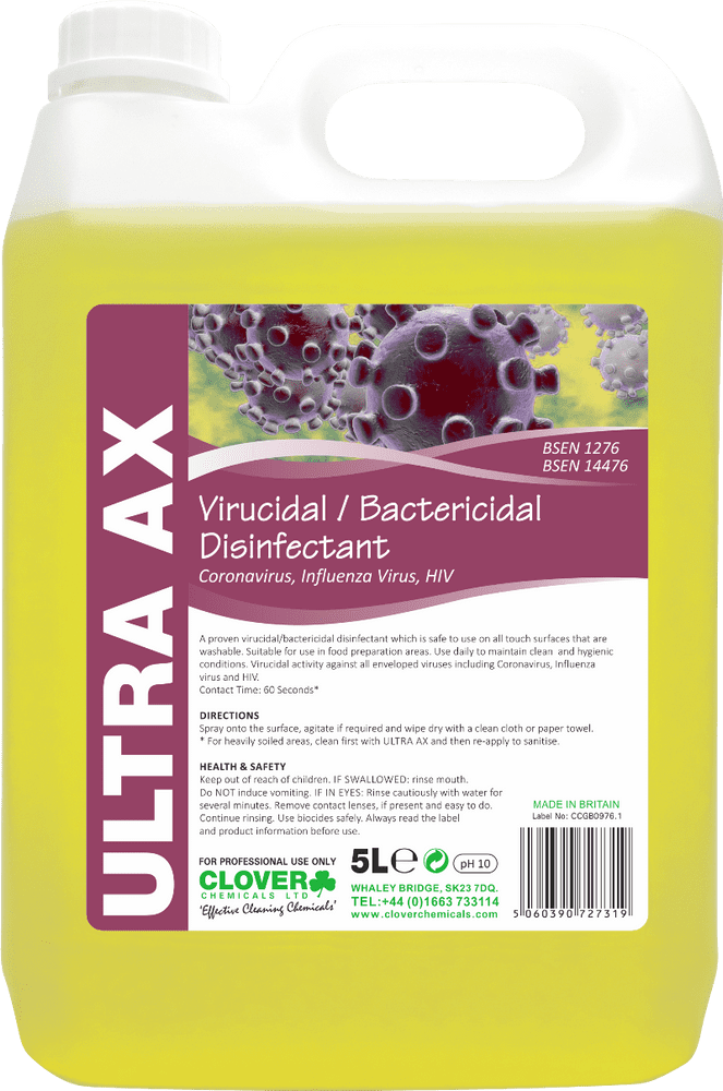 Christeyns ULTRA AX Sanitiser. Kills Coronavirus, 5 Litre (Clover)