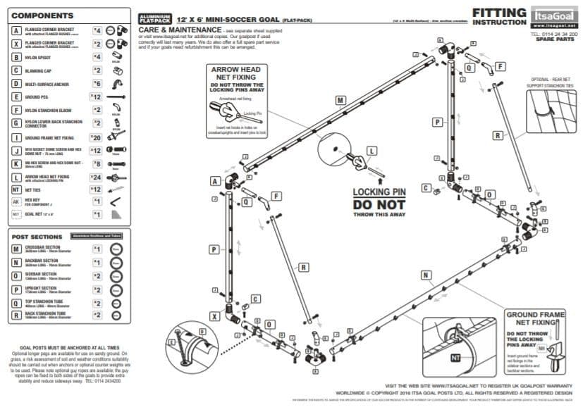 12 X 6 ALUMINIUM GOALS ONE SECTION CROSSBAR PROPER SET OF GOALS WITH STRAIGHT CROSSBARS