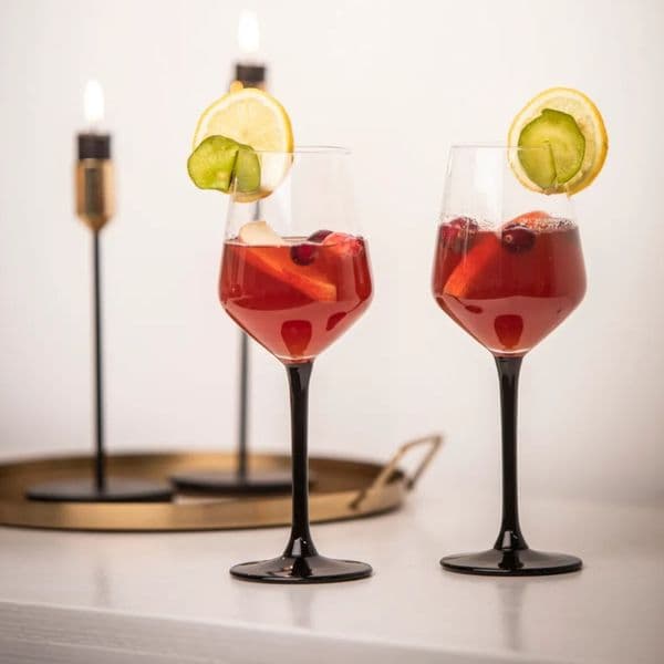 6 Glasses 220ml Black Stem Ruby , Solavia Glassware Barware For Home and Gift