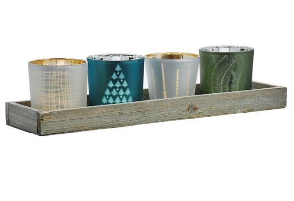 Candle Holder Set Wooden Tray-Cosy Home By Solavia