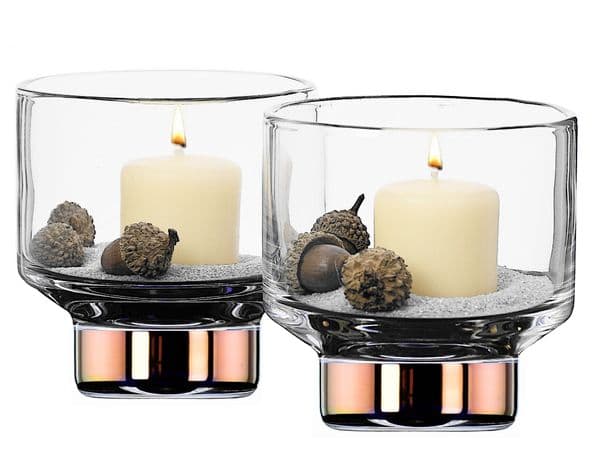 Tea Light Candle Holder Set of 2 Handpainted, Solavia Glassware Cosy Christmas Home