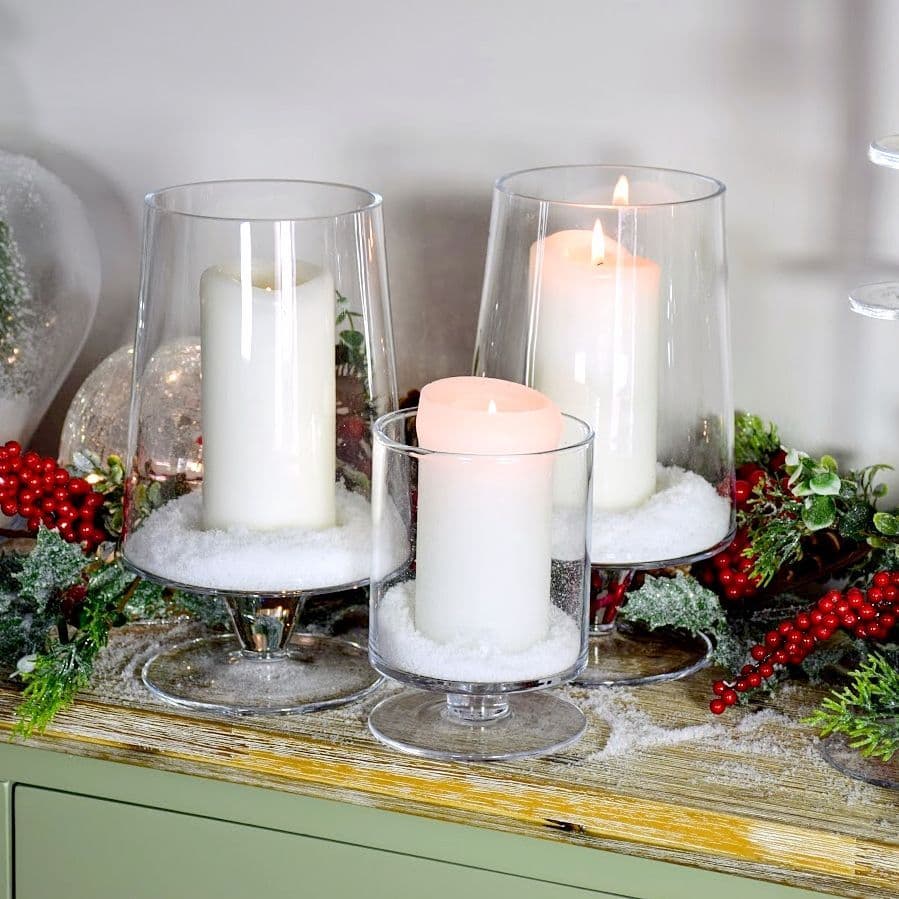 Footed Glass Candle Holder Set of 3 Housewarming Gifts by Solavia