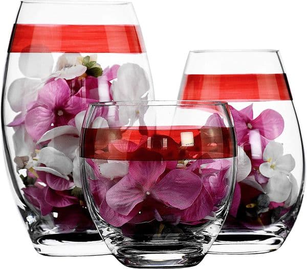 Glass Vase 20cm-Red Stripe   Solavia Glassware Home Luxury Collection