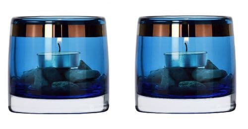 Set of 2 Tea Light Holders-Blue Handpainted