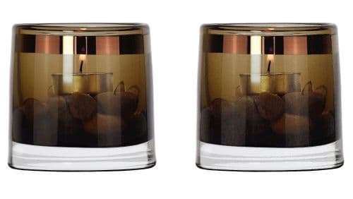 Set of 2 Tea Light Holders-Handpainted Copper Gold