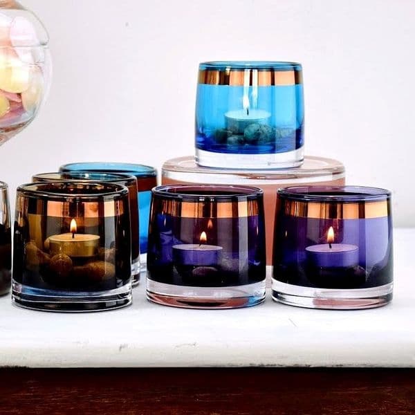 Set of 2 Tea Light Holders-Violet Handpainted - Solavia Glassware Luxury Collection