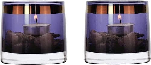 Set of 2 Tea Light Holders-Violet Handpainted Copper Gold