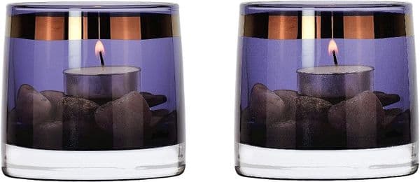 Set of 2 Tea Light Holders-Violet Handpainted - Solavia Glassware Luxury Collection