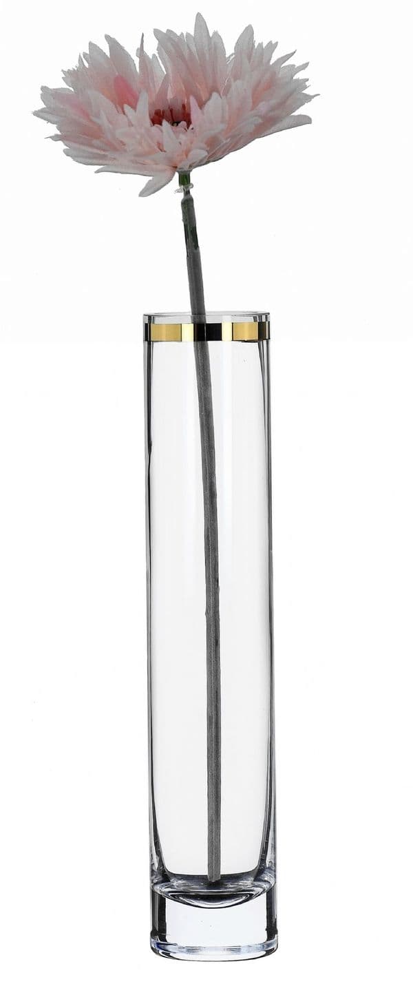 Single Stem Vase 27cm Gold Band, Solavia Glassware Giftware