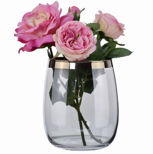 Smoky Glass Barrel Vase Platinum 17cm – Housewarming Gifts by Solavia
