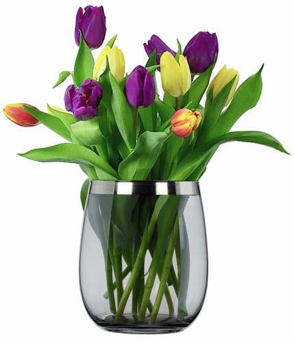 Smoky Glass Barrel Vase Platinum 17cm