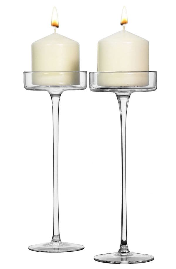 Clear Glass Tall Candle Holder Set of 2 – Housewarming Gifts by Solavia